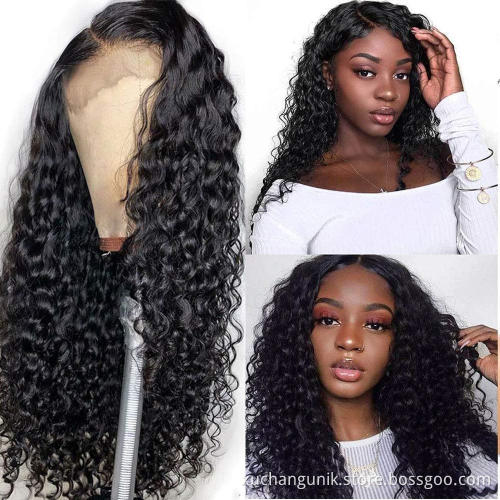 Uniky Cheap Hair Water Wave Virgin Cuticle Aligned 4*4 Closure Lace Front Wig Remy Brazilian Human Hair 4*4 Lace Wigs Water Wave